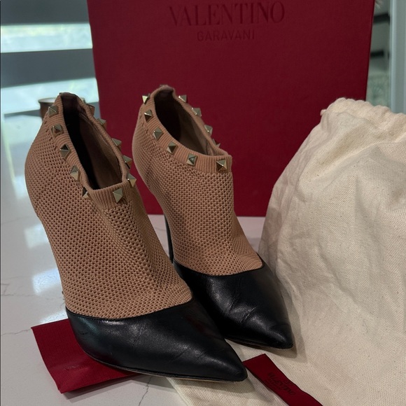 Valentino Garavani Beige Mesh and Black Leather Studded Ankle Boot - Picture 14 of 16